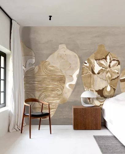 Khroma Wall Designs IV vlies anyagú, barna, szürke, fehér színű, váza, Modern poszter