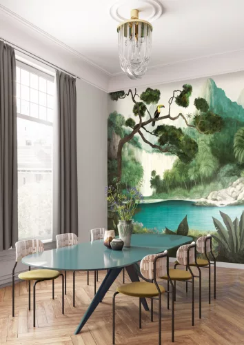 Khroma Wall Designs IV vlies anyagú, zöld színű, tájkép, madaras, Modern poszter