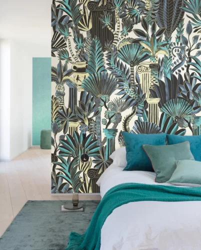 Khroma Wall Designs IV vlies anyagú, türkiz, fehér, sárga színű, leveles, Modern poszter