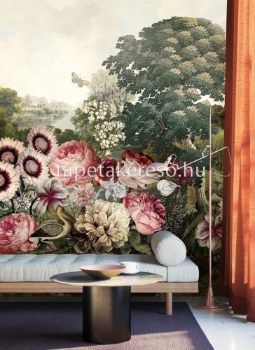 Khroma Walldesigns 2 vinyl, vlies anyagú zöld, rózsaszín, törtfehér, beige színű tájkép, virágos klasszikus poszter