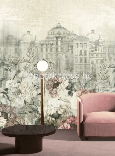 Khroma Walldesigns 2 vinyl, vlies anyagú szürke, mályva, beige színű virágos, épület, város klasszikus poszter