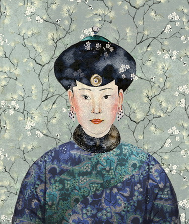Khroma Kimono vlies anyagú, türkiz, kék, fekete, fehér, rózsaszín színű, ember, kínai motívumos, Modern poszter