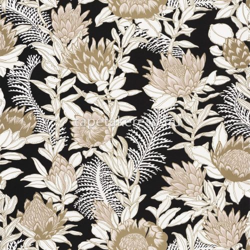 Caselio Dream Garden vlies anyagú fekete, fehér, beige, arany színű virágos, növényes modern tapéta