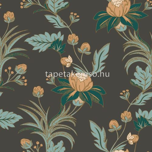 Caselio Dream Garden vlies anyagú fehér, zöld, arany, piros, mályva színű virágos, növényes modern tapéta