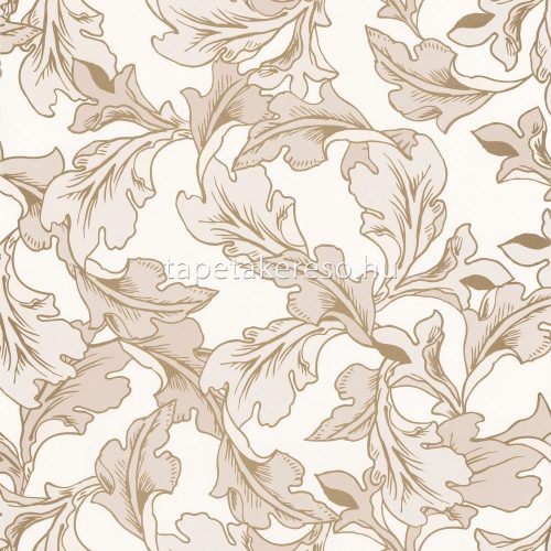 Caselio Dream Garden vlies anyagú fehér, beige, arany színű leveles modern tapéta