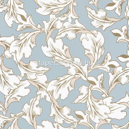 Caselio Dream Garden vlies anyagú kék, fehér, arany, beige színű leveles modern tapéta