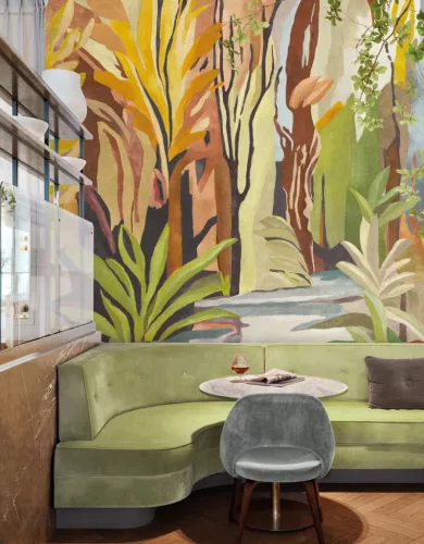 Khroma Ray, vlies anyagú, zöld, sárga, barna, kék, fekete színű, fás, leveles, Modern poszter