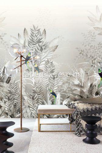 Khroma Walldesigns 2 vinyl, vlies anyagú szürke, zöld, fehér színű madaras, növényes modern poszter