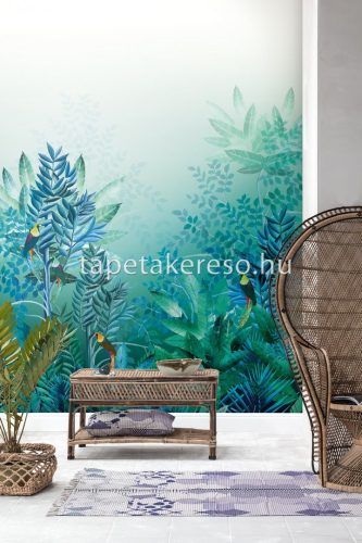 Khroma Walldesigns 2 vinyl, vlies anyagú türkiz, kék, sárga, piros, fehér, zöld színű madaras, növényes modern poszter