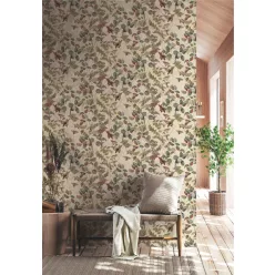   Decoprint Designer Walls Marta Cortese vlies  anyagú, vajszínű, zöld, bordó színű, növényes, leveles, Modern tapéta