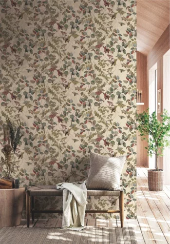 Decoprint Designer Walls Marta Cortese vlies  anyagú, vajszínű, zöld, bordó színű, növényes, leveles, Modern tapéta