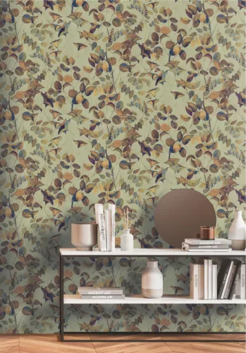 Decoprint Designer Walls Marta Cortese vlies  anyagú, barna, zöld, mustársárga  színű, növényes, leveles, Modern tapéta