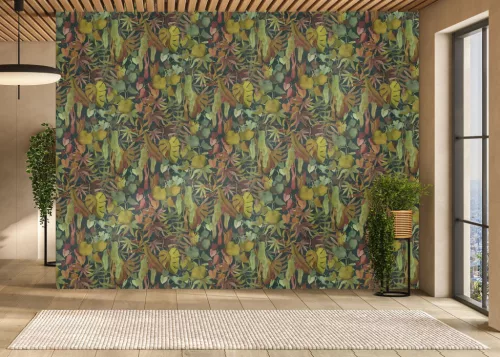 Decoprint Designer Walls Marta Cortese vlies  anyagú, fekete, zöld, sárga, narancssárga színű, leveles, Modern poszter