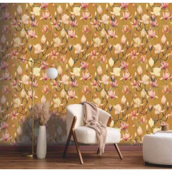   Decoprint Designer Walls Marta Cortese vlies  anyagú, mustársárga, zöld, rózsaszín színű, virágos, Modern tapéta