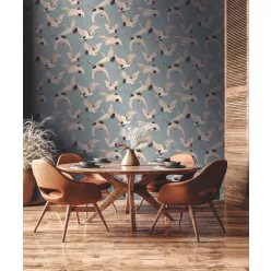   Decoprint Designer Walls Marta Cortese vlies  anyagú, kék, fehér, barna színű, madaras, Modern tapéta