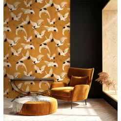   Decoprint Designer Walls Marta Cortese vlies  anyagú, fekete, mustársárga, fehér, piros színű, madaras, Modern tapéta
