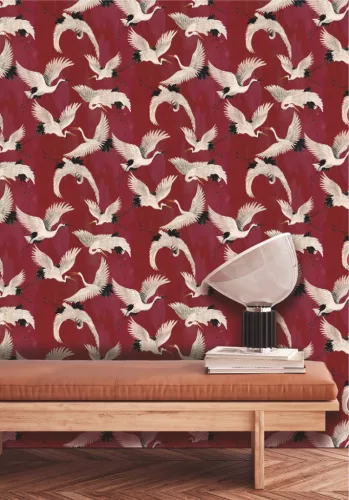 Decoprint Designer Walls Marta Cortese vlies  anyagú, fekete, piros, beige, barna színű, madaras, Modern tapéta