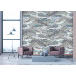   Decoprint Designer Walls Marta Cortese vlies  anyagú, fehér, kék, lila, szürke, türkiz, beige színű, absztrakt, hegyvidék, Modern poszter