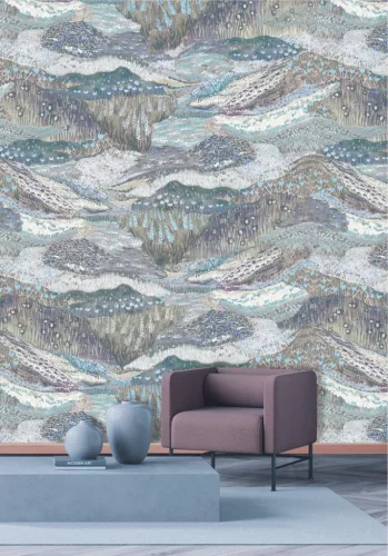 Decoprint Designer Walls Marta Cortese vlies  anyagú, fehér, kék, lila, szürke, türkiz, beige színű, absztrakt, hegyvidék, Modern poszter
