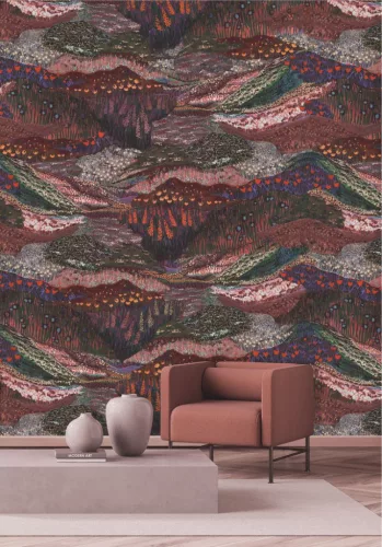 Decoprint Designer Walls Marta Cortese vlies  anyagú, bordó, rózsaszín, narancssárga, zöld, barna, kék színű, absztrakt, hegyvidék, Modern poszter