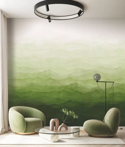 Decoprint Designer Walls Marta Cortese vlies  anyagú, zöld, fehér színű, hegyvidék, színátmenetes, Modern poszter