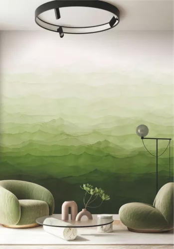 Decoprint Designer Walls Marta Cortese vlies  anyagú, zöld, fehér színű, hegyvidék, színátmenetes, Modern poszter