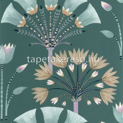 Caselio ELEGANCE vlies, vinyl anyagú zöld, lila, barna, arany színű virágos, art deco modern tapéta