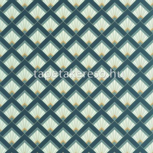 Caselio ELEGANCE vlies, vinyl anyagú kék, zöld, arany színű geometriai, art deco modern tapéta