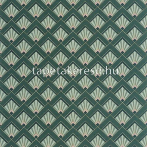 Caselio ELEGANCE vlies, vinyl anyagú zöld, arany, lila színű geometriai, art deco modern tapéta