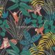 Caselio L'Escapade vinyl, vlies anyagú fekete, kék, zöld, sárga, terrakotta színű állatos, leveles modern tapéta