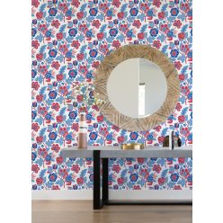   A Street Prints Happy vlies anyagú fehér, kék, piros színű etno, virágos modern tapéta