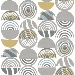  A Street Prints Seychelles vlies anyagú fehér, szürke, kék, barna színű körös, geometriai modern, natural tapéta