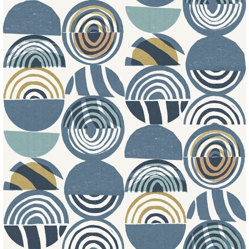 A Street Prints Seychelles vlies anyagú kék, fehér, keki, barna, türkiz színű körös, geometriai modern, natural tapéta