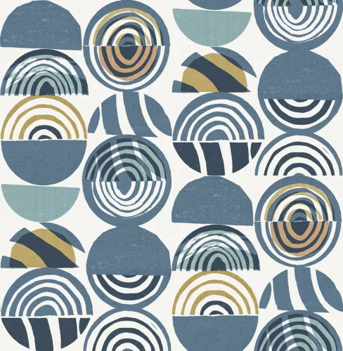A Street Prints Seychelles vlies anyagú kék, fehér, keki, barna, türkiz színű körös, geometriai modern, natural tapéta