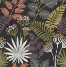 A Street Prints Seychelles vlies anyagú fekete, zöld, lila, barack, törtfehér, mustársárga színű virágos, leveles modern, natural tapéta