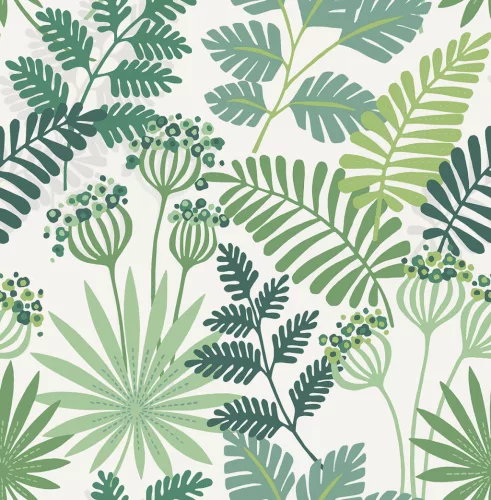 A Street Prints Seychelles vlies anyagú fehér, zöld színű virágos, leveles modern, natural tapéta