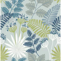   A Street Prints Seychelles vlies anyagú kék, zöld, szürke színű virágos, leveles modern, natural tapéta