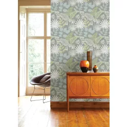   A Street Prints Seychelles vlies anyagú szürke, beige, kék, zöld színű virágos, leveles modern, natural tapéta