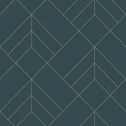   A Street Prints Hannah vlies anyagú kék, arany színű geometriai modern tapéta