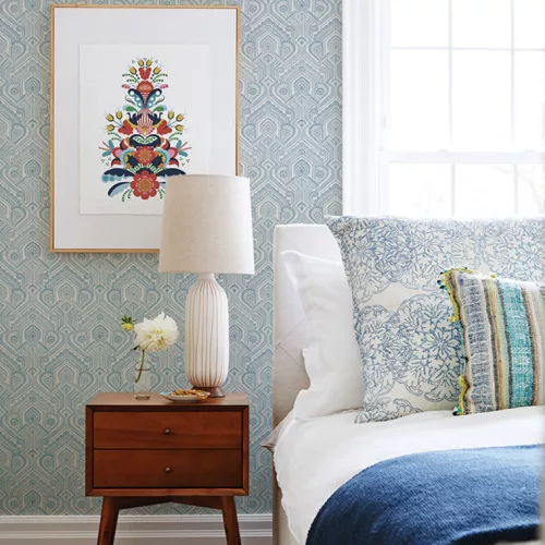 A Street Prints GEORGIA vlies anyagú fehér, kék, türkiz színű etno modern tapéta