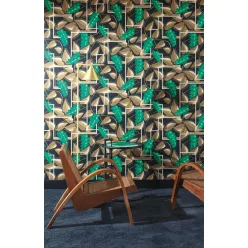   Khroma Folies vlies anyagú zöld, barna, fekete, beige színű leveles modern tapéta