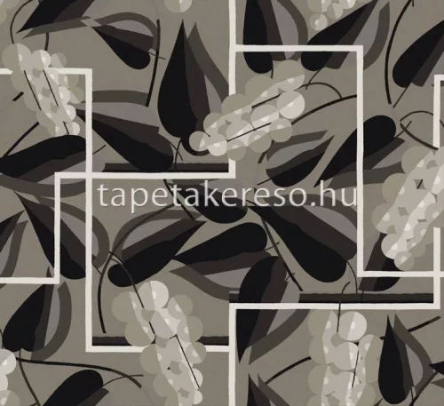 Khroma Folies vlies anyagú fekete, barna, beige, fehér színű leveles modern tapéta
