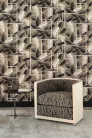 Khroma Folies vlies anyagú fekete, barna, beige, fehér színű leveles modern tapéta