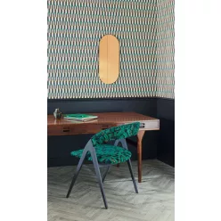   Khroma Folies vlies anyagú fekete, fehér, zöld, arany színű csíkos, geometriai modern tapéta