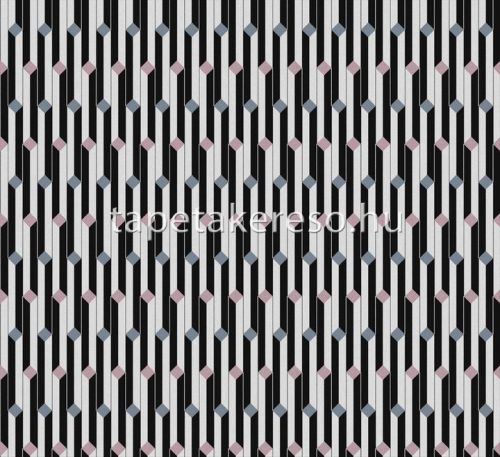 Khroma Folies vlies anyagú fekete, szürke, mályva, gyöngyház színű csíkos, geometriai modern tapéta