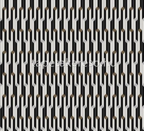 Khroma Folies vlies anyagú fekete, fehér, ezüst, barna színű csíkos, geometriai modern tapéta