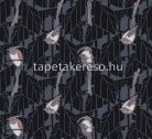 Khroma Folies vlies anyagú kék, mályva, fehér, gyöngyház színű madaras, leveles modern tapéta