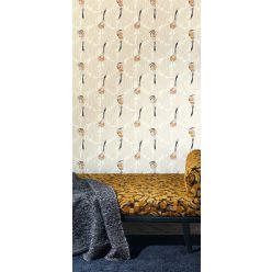   Khroma Folies vlies anyagú beige, fekete, mustársárga, gyöngyház színű madaras, leveles modern tapéta