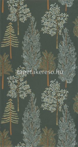 Caselio La Forét vlies anyagú zöld, kék, barna, arany színű fás modern, natural tapéta