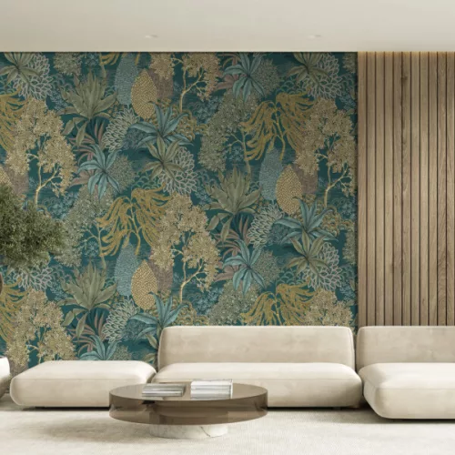 Decoprint Feature Walls vinyl, vlies anyagú, türkiz, okker, mustársárga színű, növényes, Modern poszter
